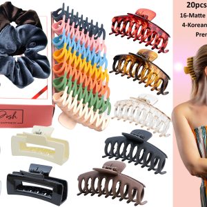 Hair claw clips and hair scrunchies set for women thick long hair